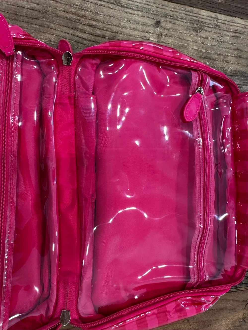 Victoria's Secret Hot Pink Clear Panel Travel Cosmetic Pouch